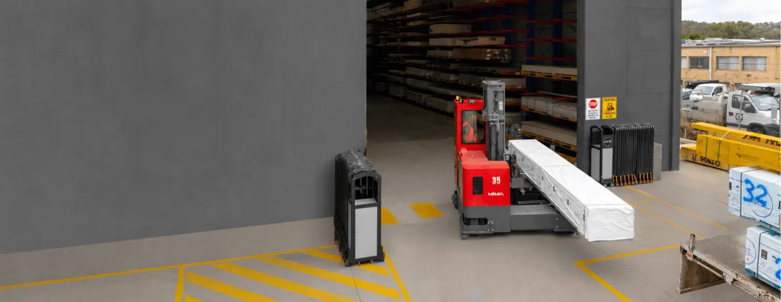 Operator is driving a multidirectional forklift
